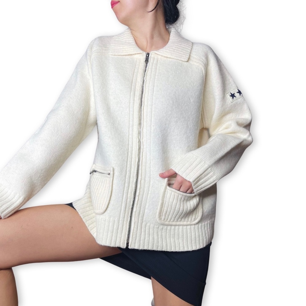 Liz Claiborne 100% Wool Full Zip Sweater Jacket Size S